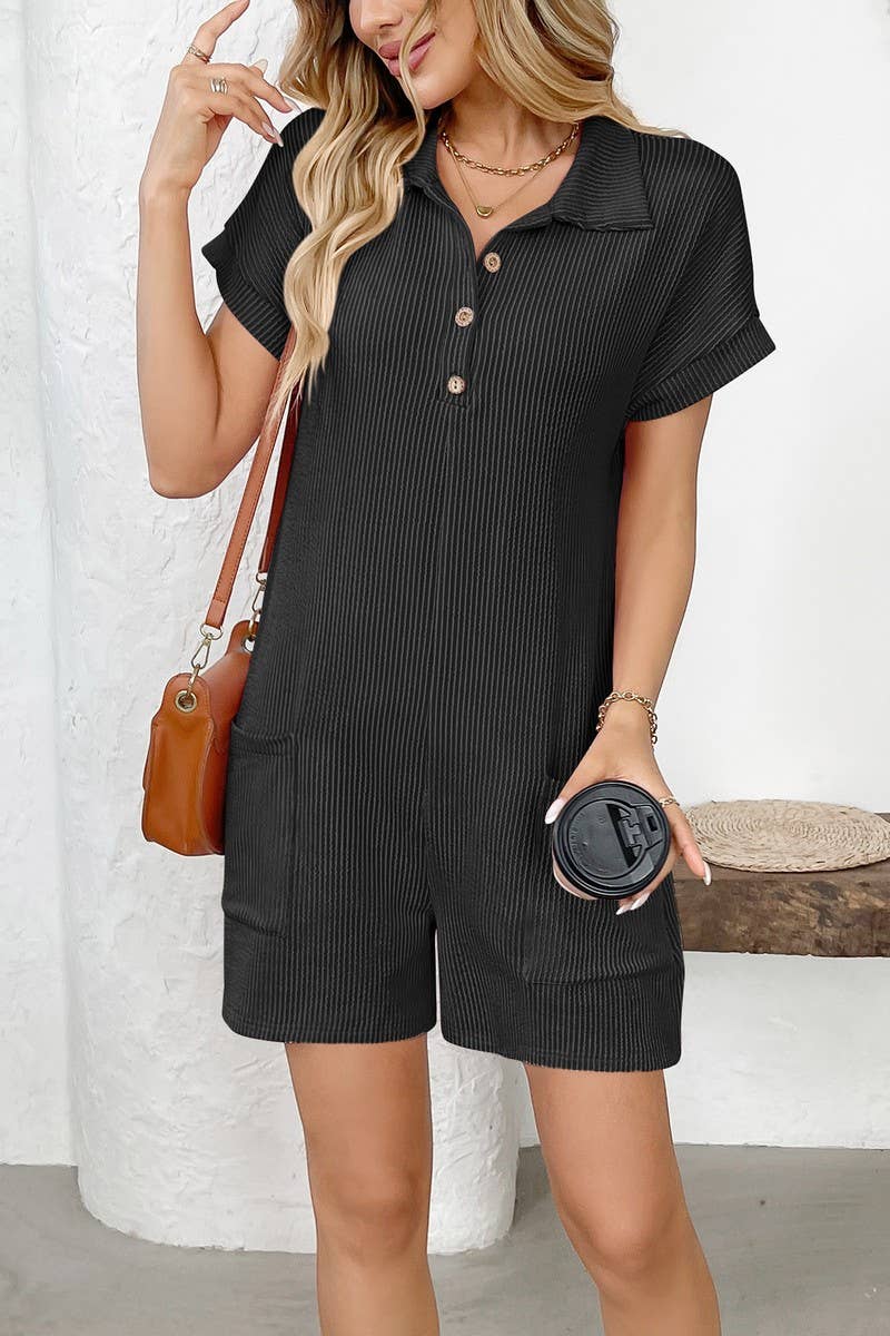 CWSJS1447_SUMMER COLLAR BUTTON LOOSE POCKET JUMPSUIT