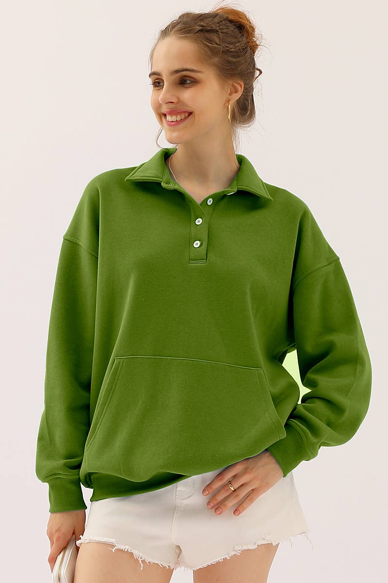 CWTTL904-P_PLUS SIZE BOTTON COLLAR SWEATSHIRT WITH POCKET