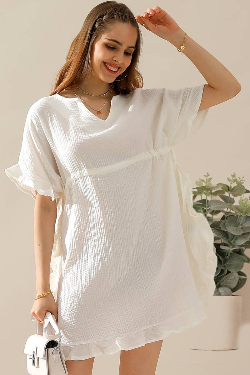 CWDSD10387_DRAWSTRING WAIST WITH RUFFLE HEM MIDI DRESS