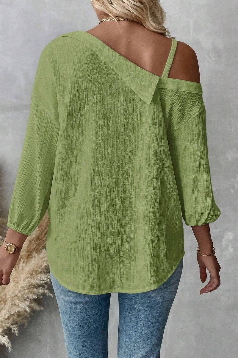 CWTSTL2794_LAPEL OFF-SHOULDER TEXTURED SINGLE-BREASTED SHIRT