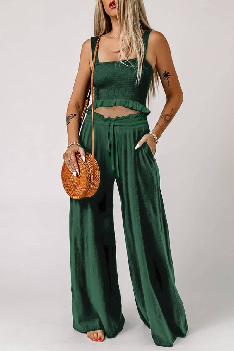 CWSS0718_SUMMER SLEEVELESS HALTER TOP WIDE-LEG PANTSUIT