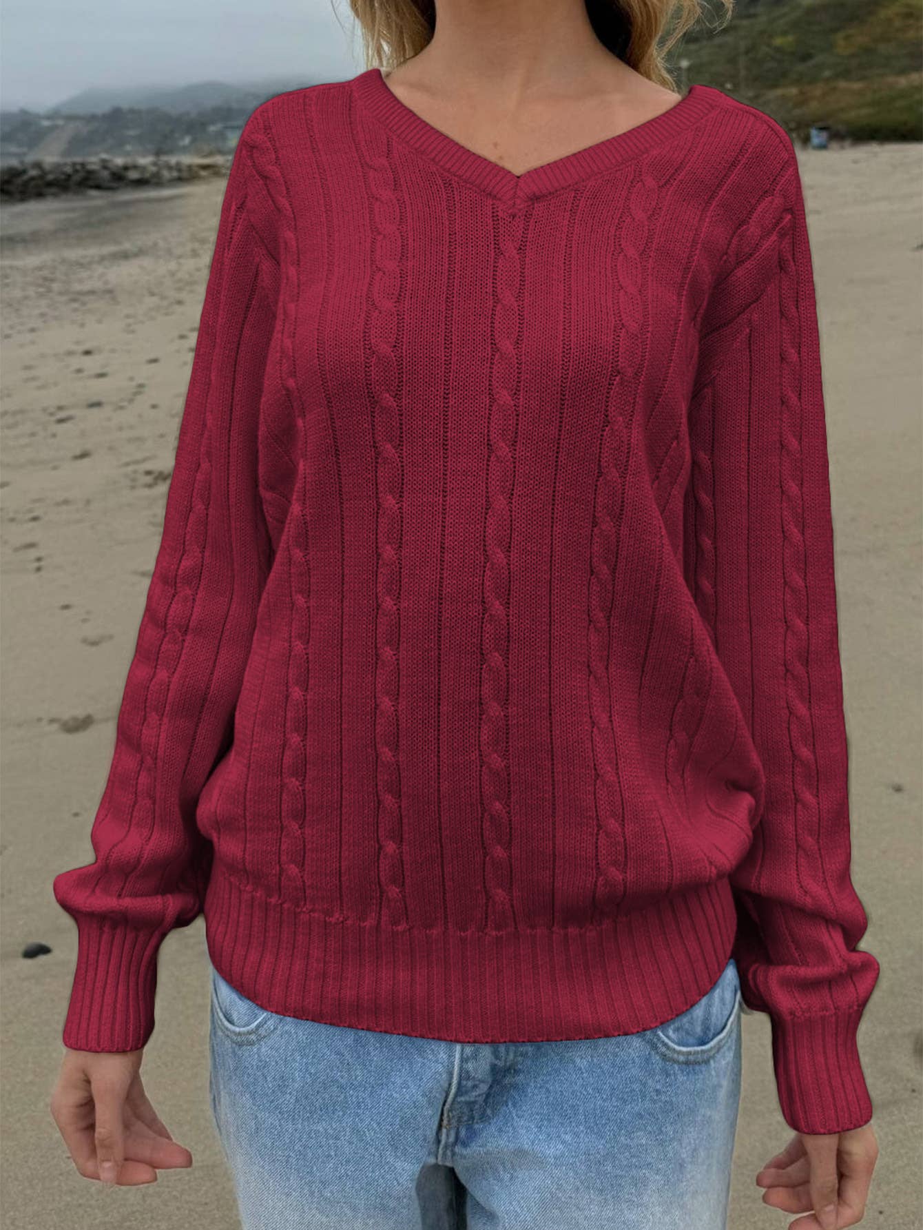 Fashionable casual solid-color knitted sweater