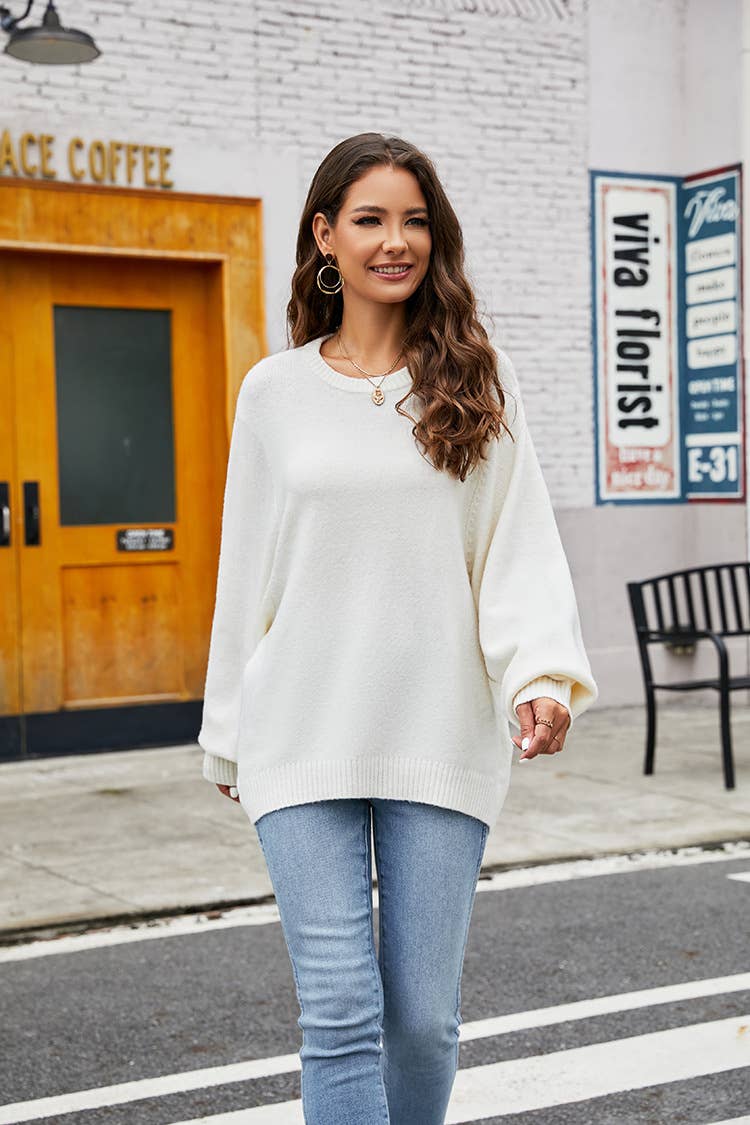 CREW-NECK LONG-SLEEVED DESIGN KNIT SWEATER