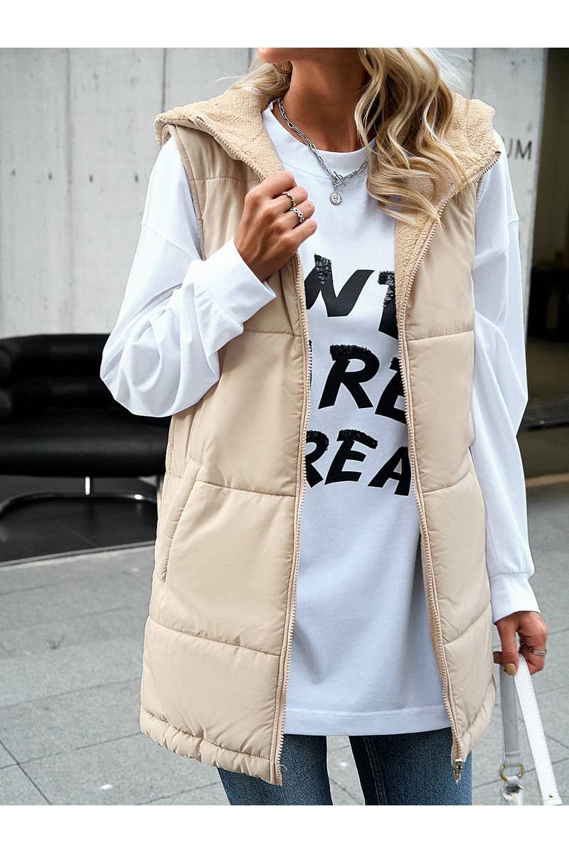 CWOJA0937_Zip Up Jacket Double Sided Warm Cardigan Vest