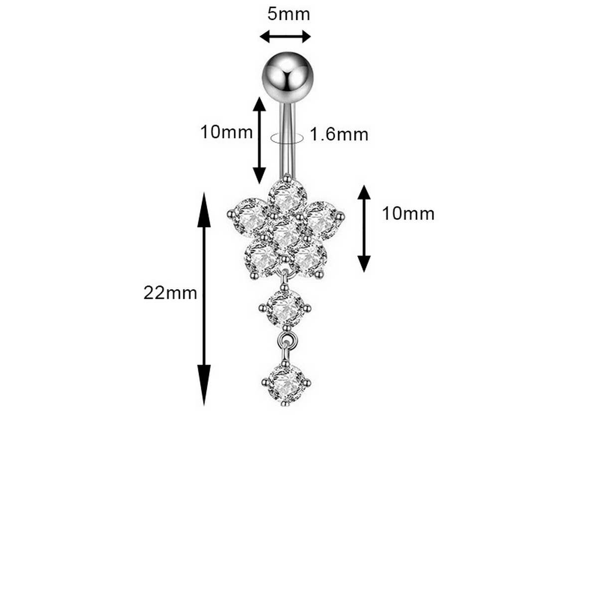 Flower CZ Belly Ring Hypoallergenic Piercing