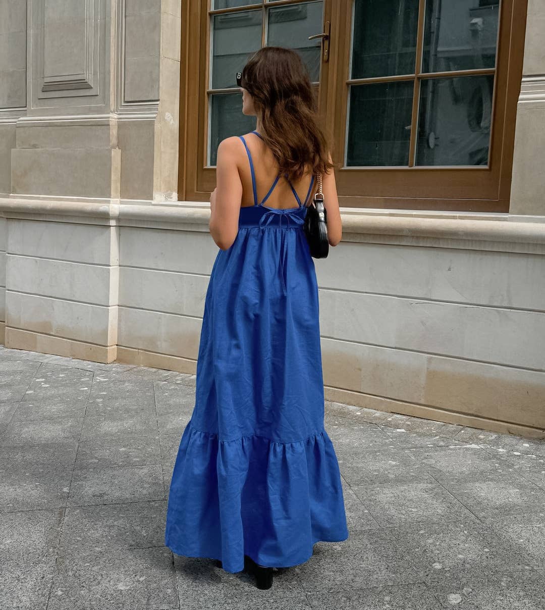 A-Line Maxi V-Neck Backless Strap Dress