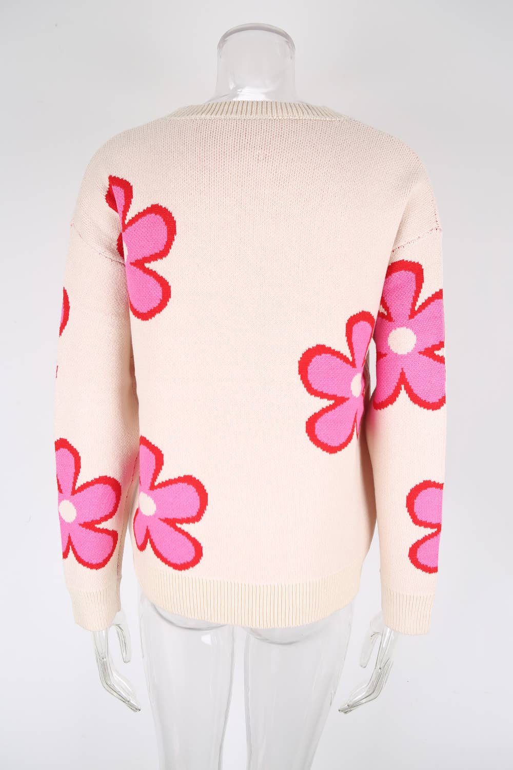 Contrast color flower jacquard loose sweater