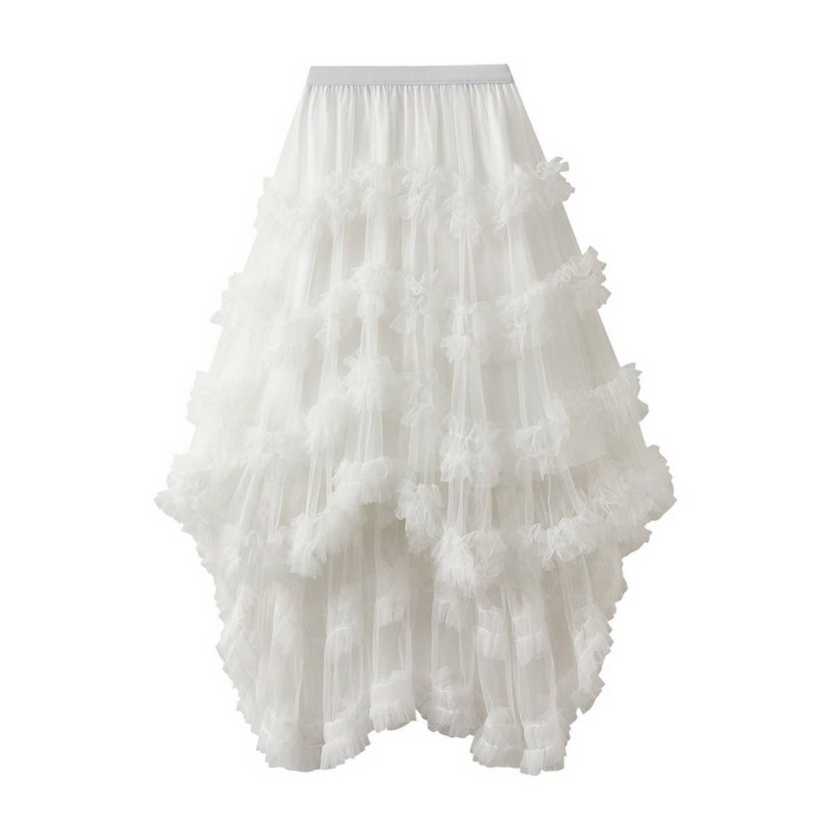 Candy Color Ruffle Tulle Irregular Midi Skirt_CWBMS0403
