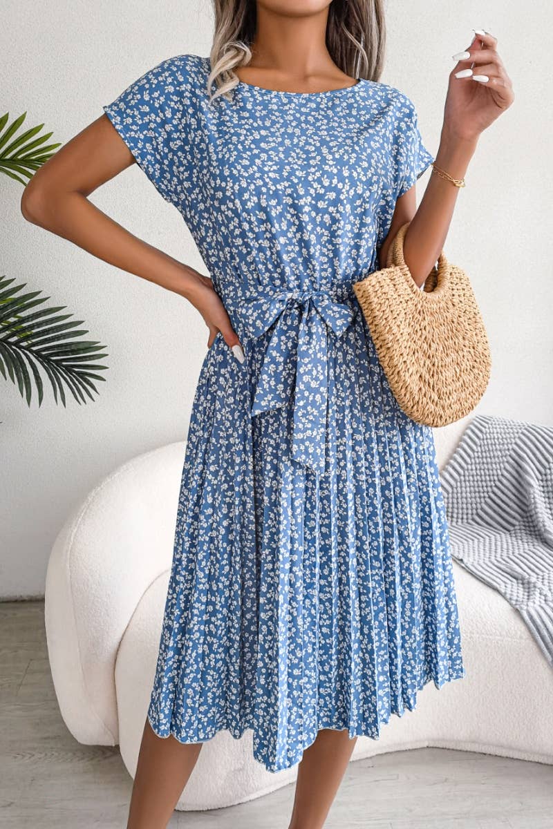 CWDMD2624_SUMMER FLORAL PLEATED DRESS WITH LARGE SWING