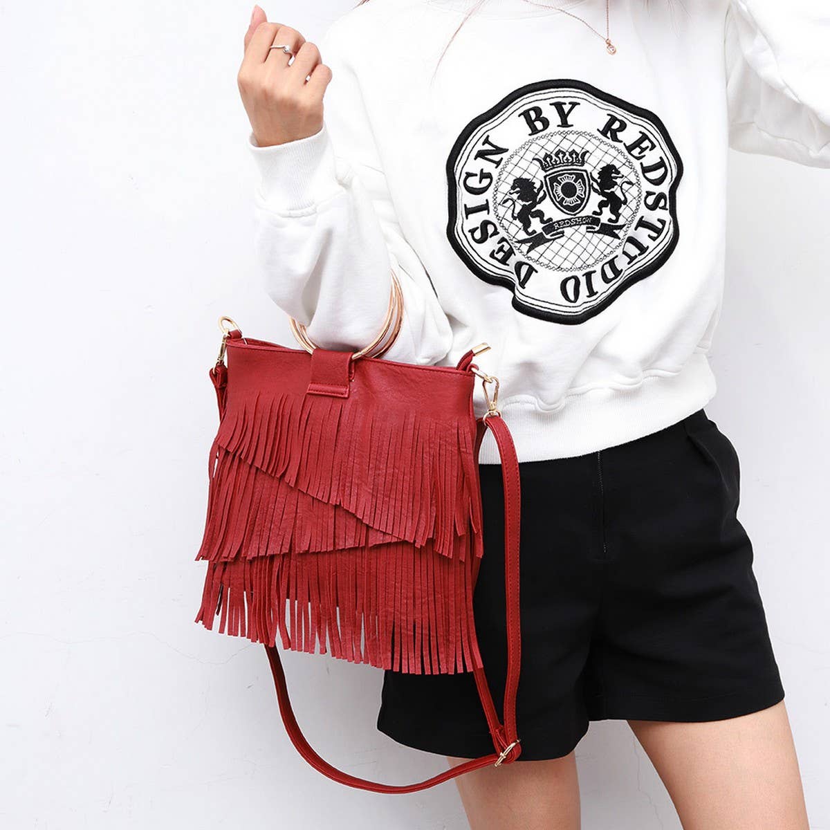 CWAB4544_IRREGULAR TASSEL HANDBAG SHOULDER BAG