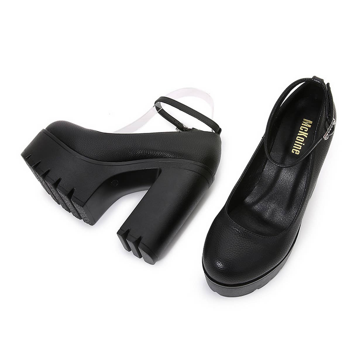 ROUND TOE FLAT BUCKLE PLATFORM HIGH HEELS