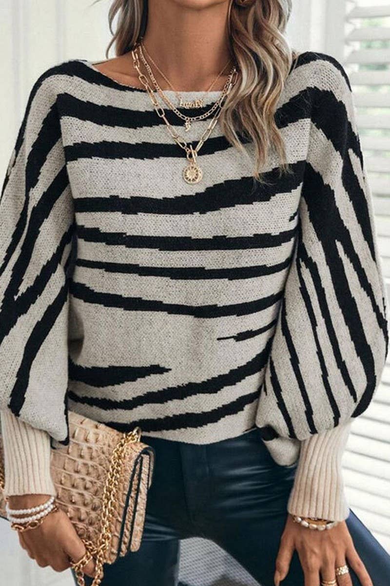 CWOSWL07306_LOOSE ZEBRA COLORBLOCK OFF-SHOULDER BATWING TOP