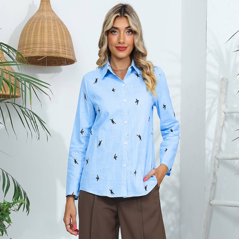 COTTON AND LINEN ANIMAL PRINT CASUAL LAPEL SHIRT