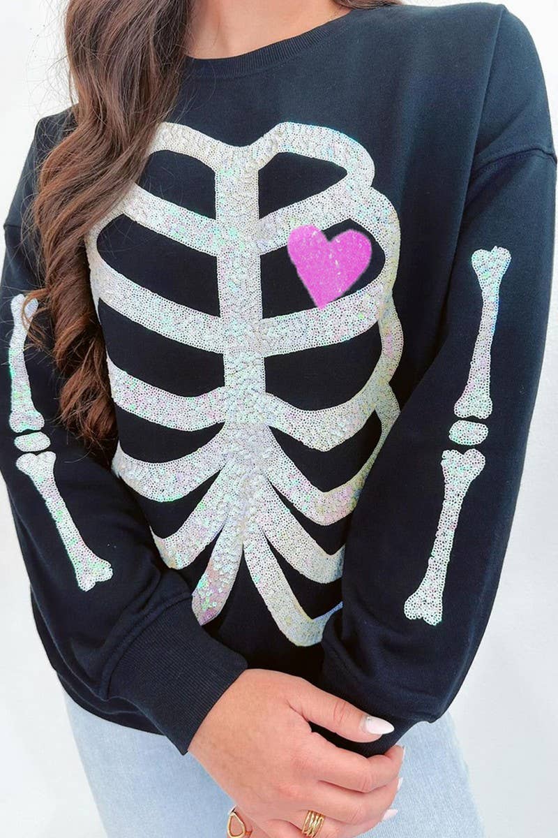 CWTBLL01245_HALLOWEEN SEQUIN SKELETON LONG SLEEVE SWEATSHIRT