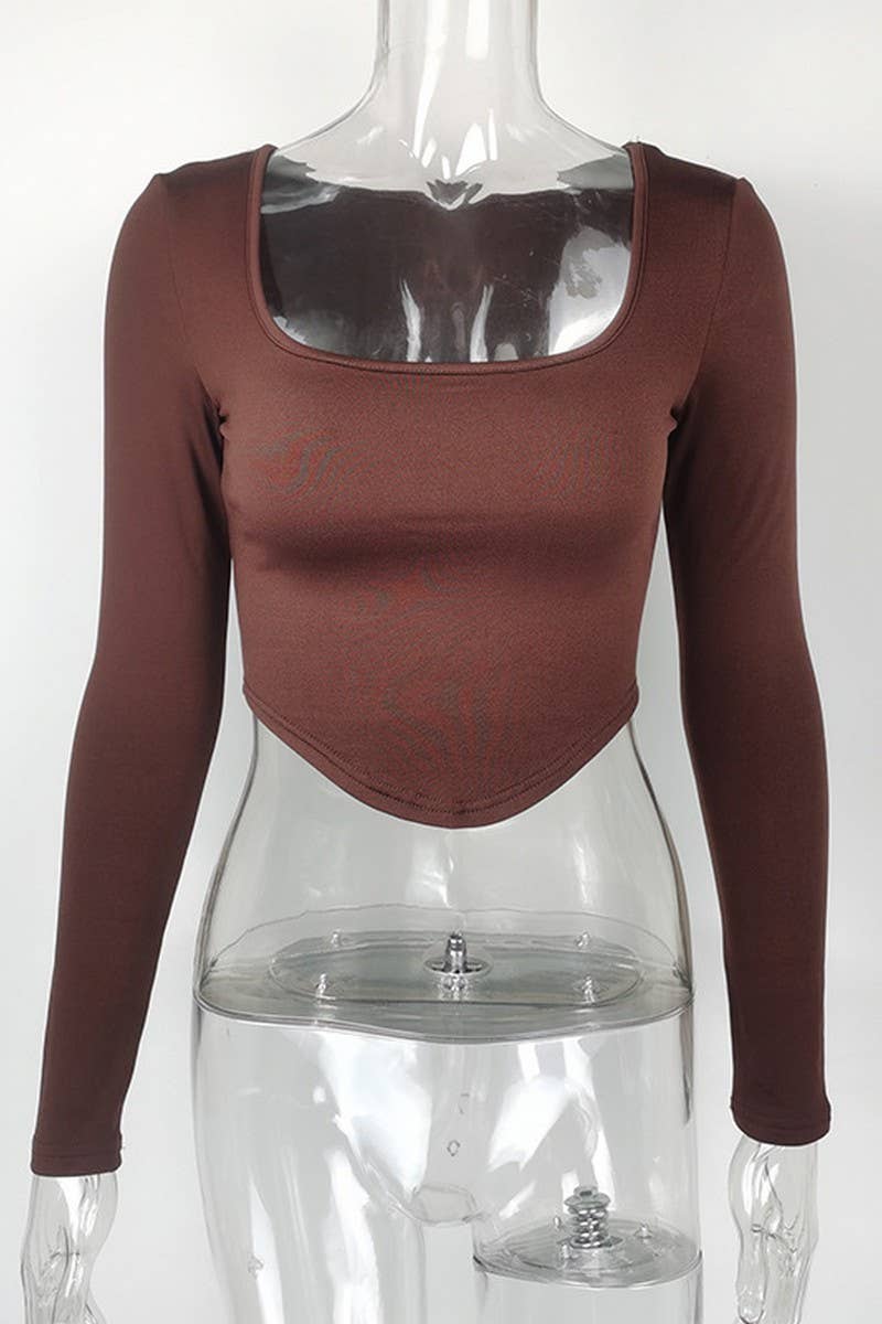 CWTBLL3776_LONG-SLEEVED SQUARE NECK BELLY-BARING TOP