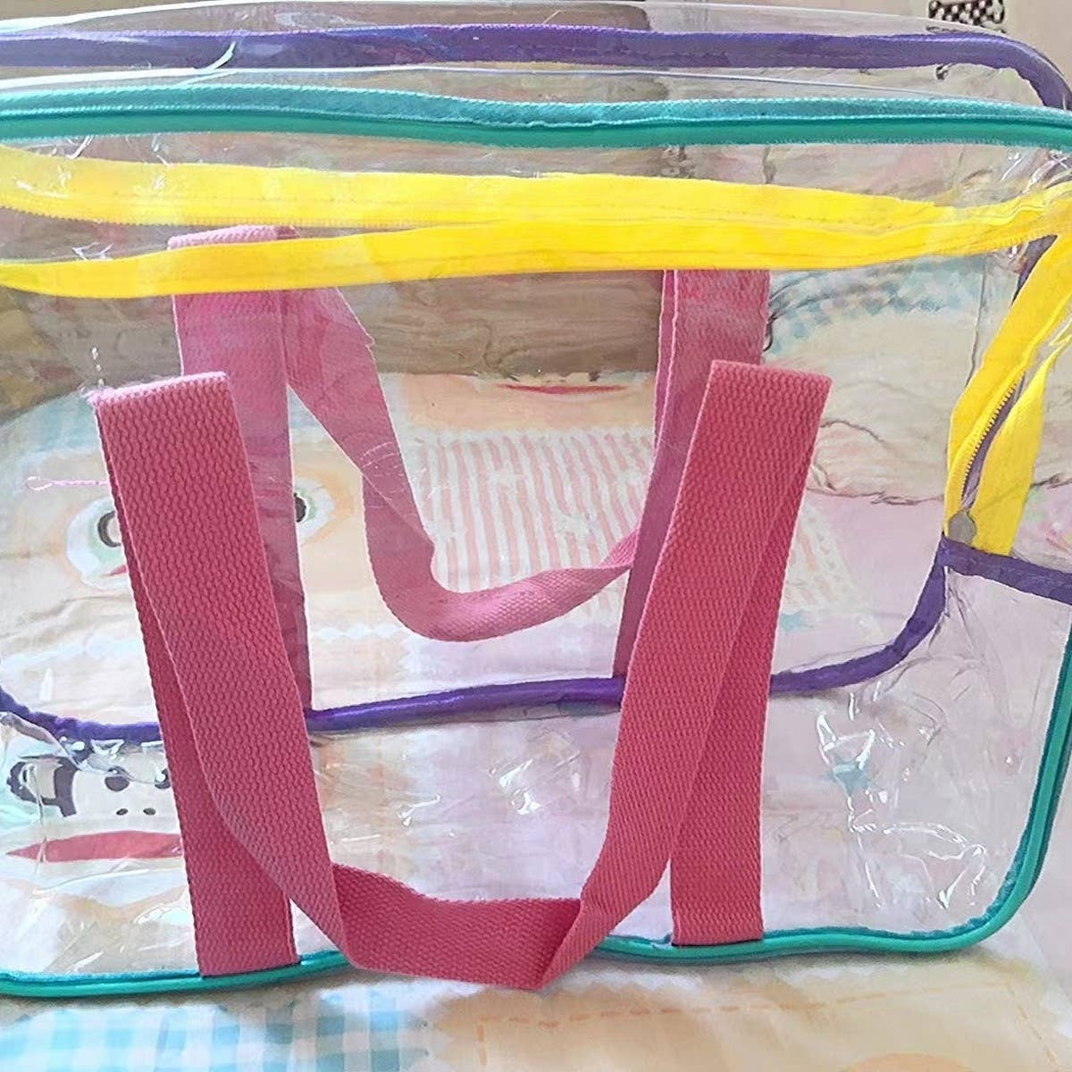 TRANSPARENT BEACH BAG WITH COLORFUL SHOULDER STRAPS_CWAB1923