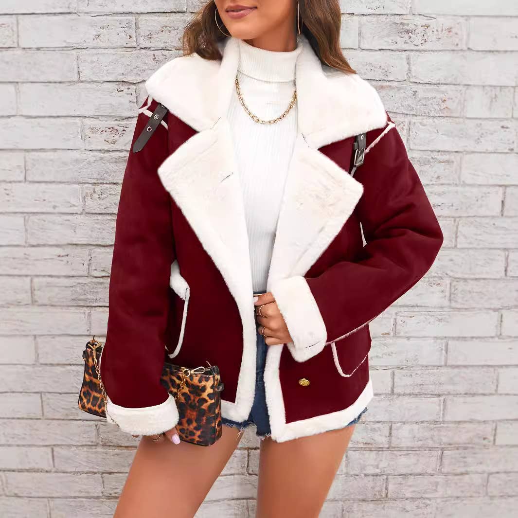 Fashionable lapel plush warm casual coat