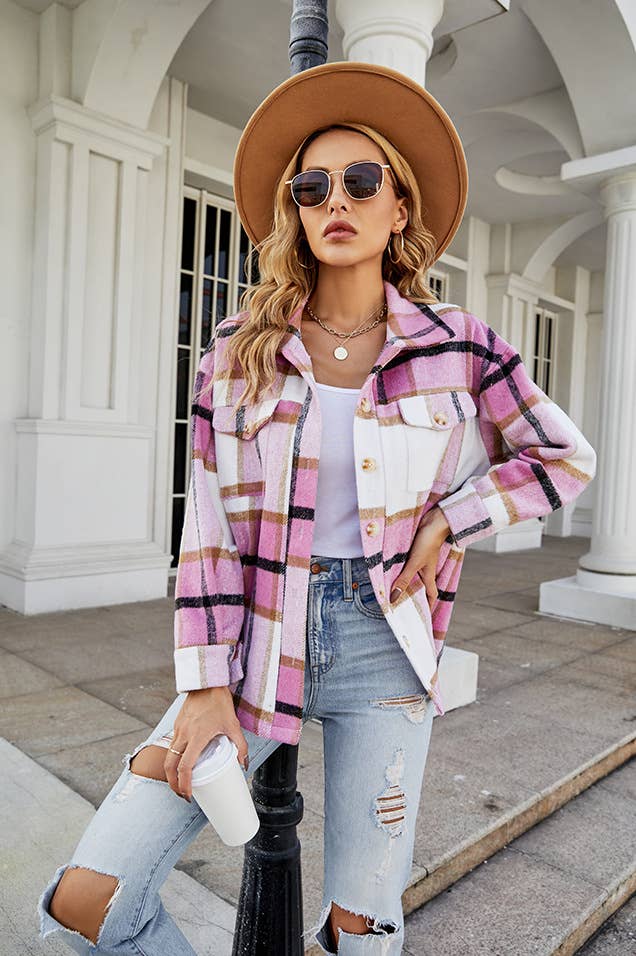 Casual loose pocket wool shirt jacket