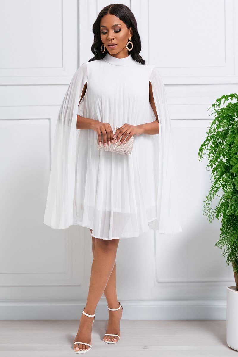 CWDSD3577_PLUS SIZE PULLOVER CAPE SHORT DRESS