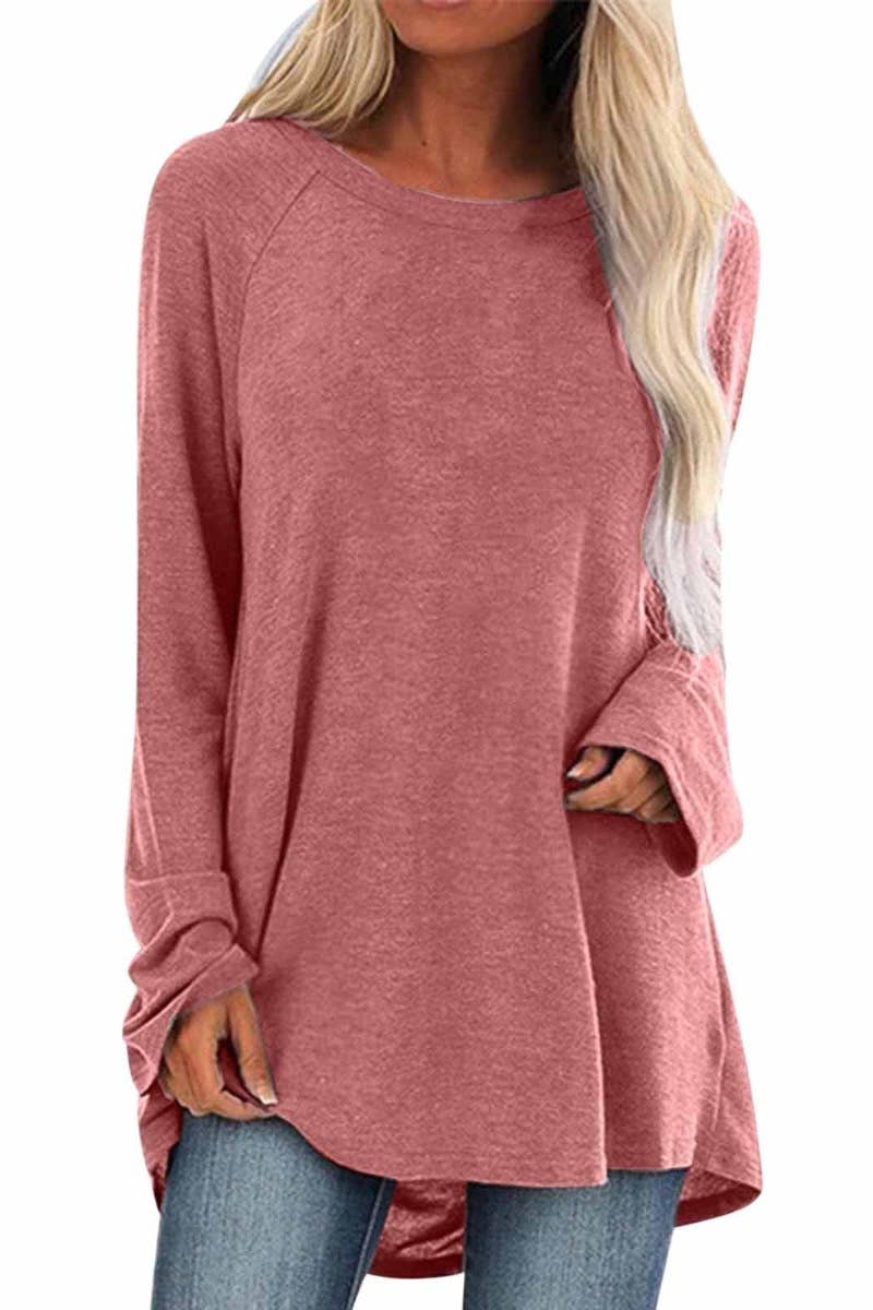 CWTBLL2932_SOLID COLOR CREW NECK LONG SLEEVE TOP LONG STYLE