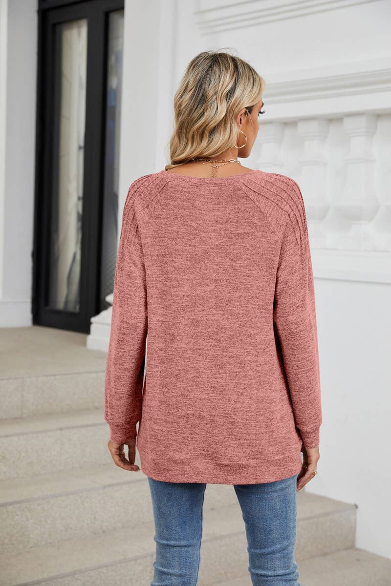 CWTBLL1863_SOLID COLOR ROUND NECK LOOSE LONG SLEEVE TOP