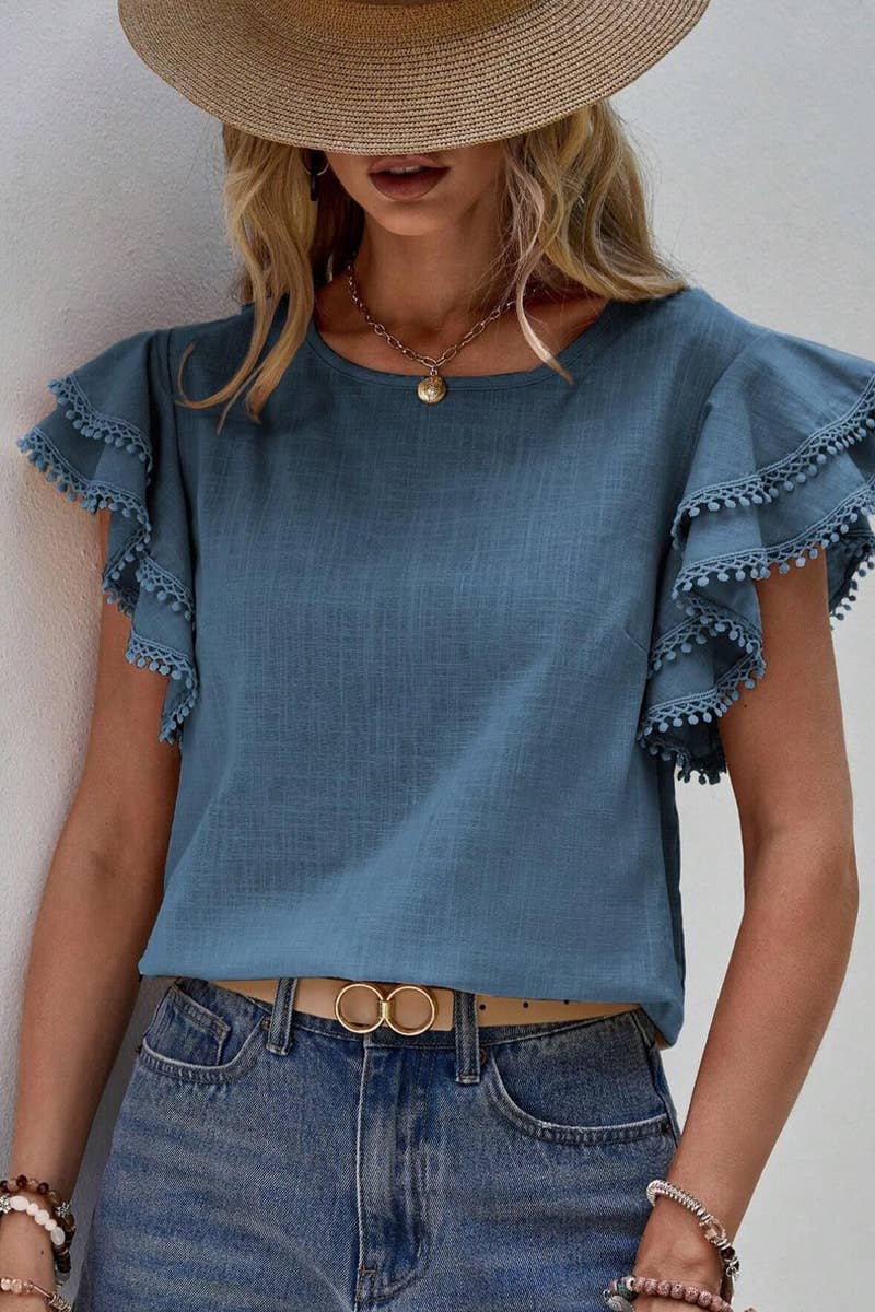 CWTSTS0665_WOMEN'S CASUAL ROUND NECK SUMMER LOOSE SHIRT