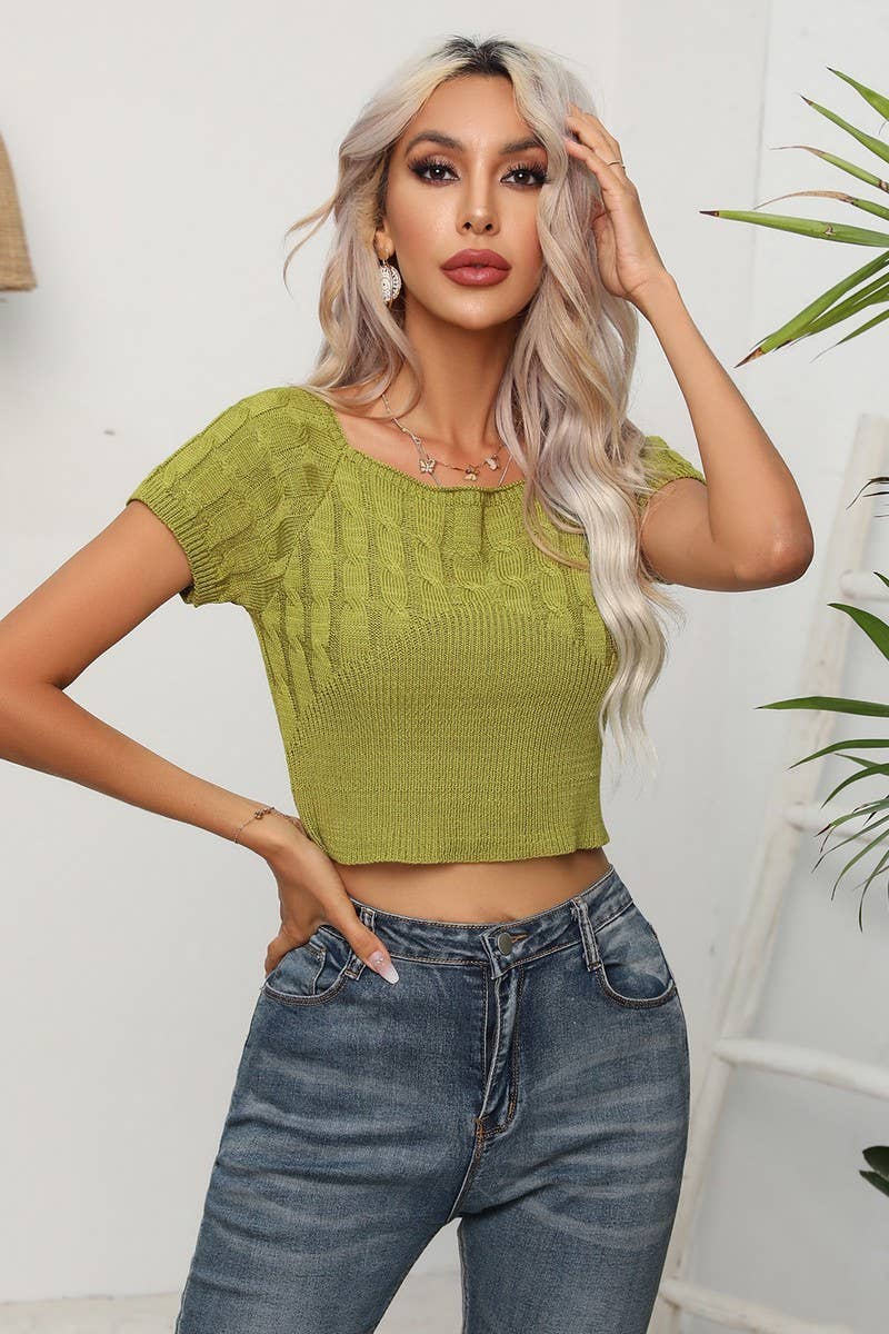 CWOSWS0060_Squre Neck Short Sleeve Sweater