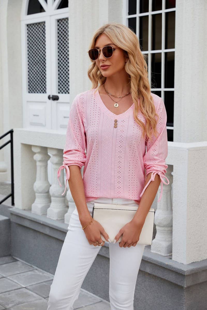 CWTTS0814_3/4 Sleeve V-Neck Knit Top