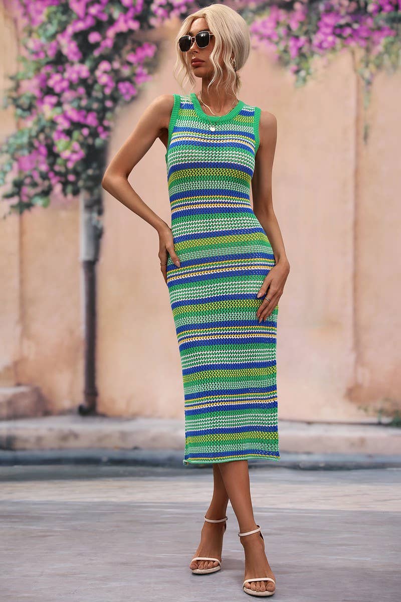 CWDMD6173_STYLISH STRIPED KNITTED LONG SKIRT