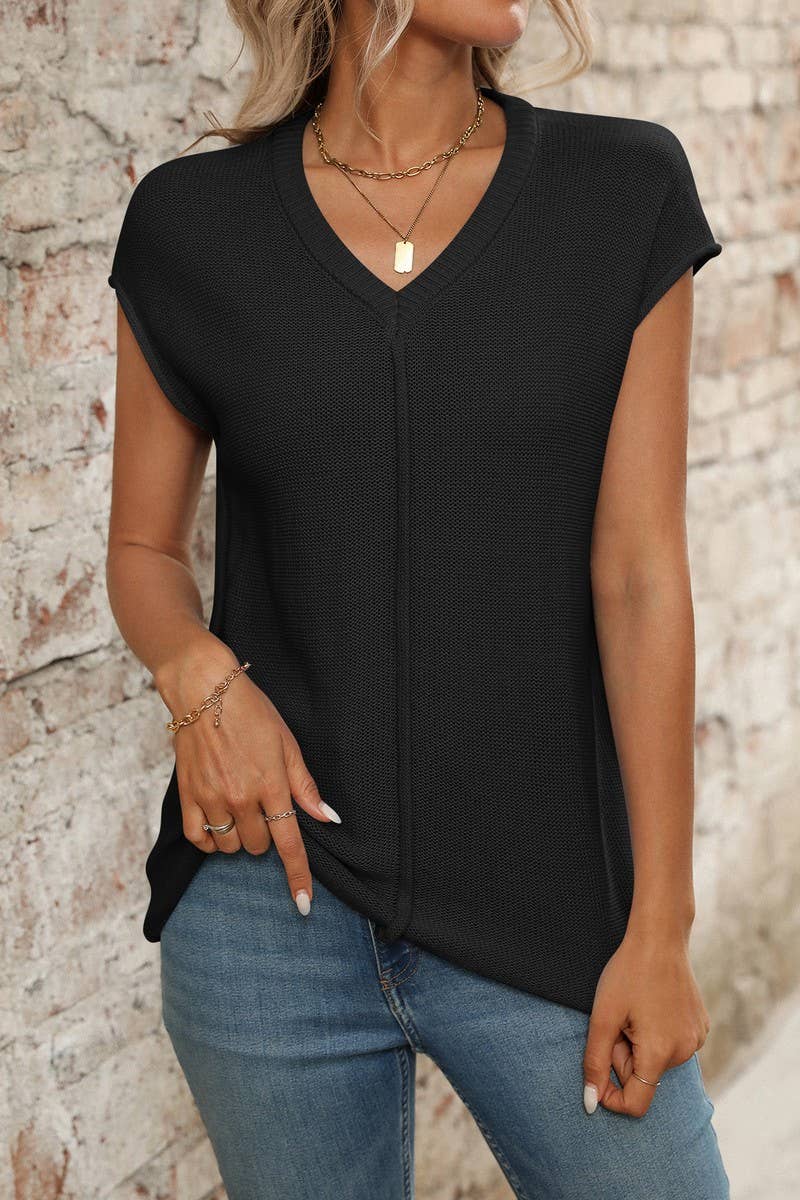 CWTTS1368_SUMMER NEW WOMEN'S V-NECK KNITTED TOPS