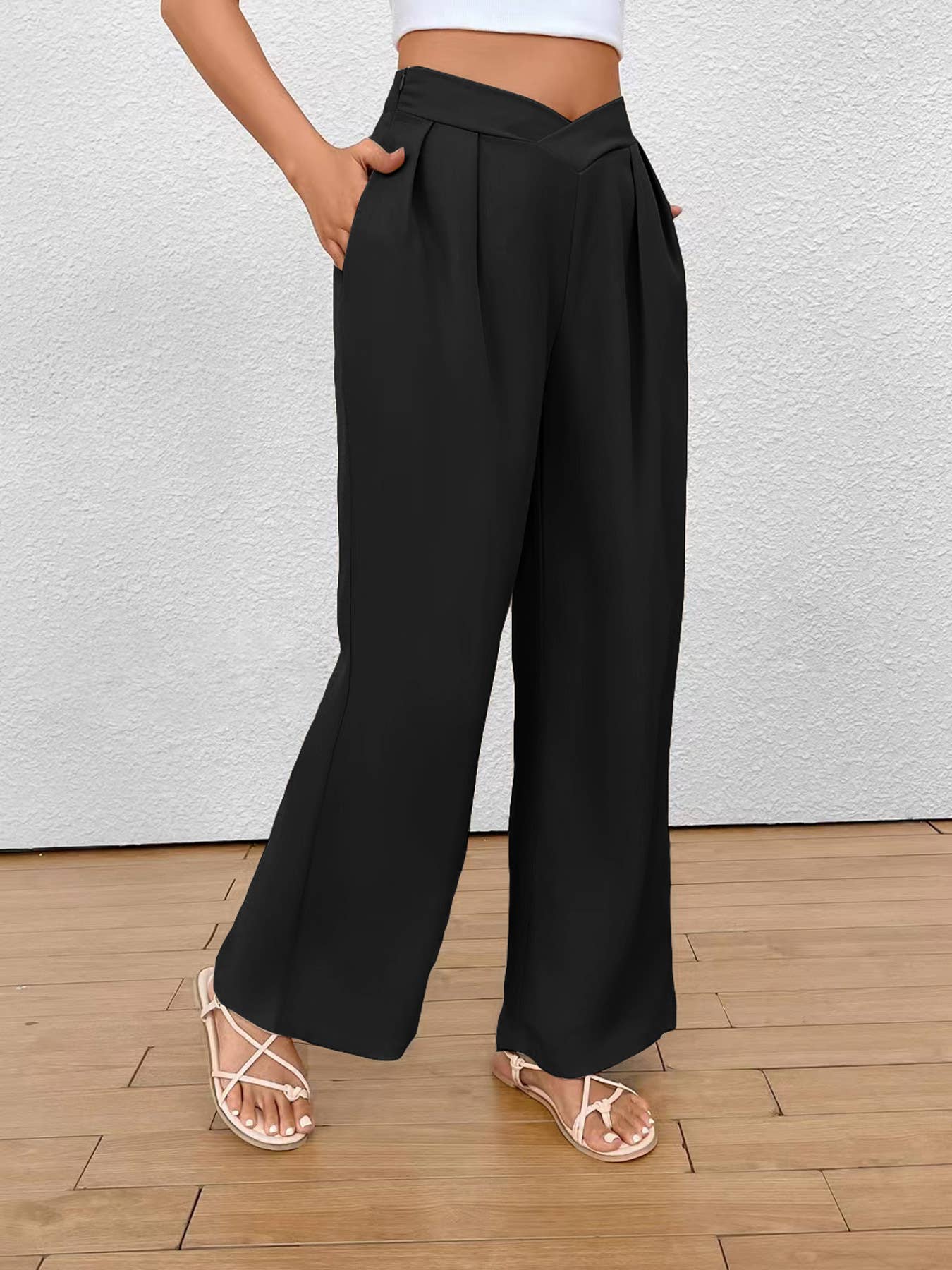 CROSS-WAISTED COMMUTER STRAIGHT-LEG PANTS