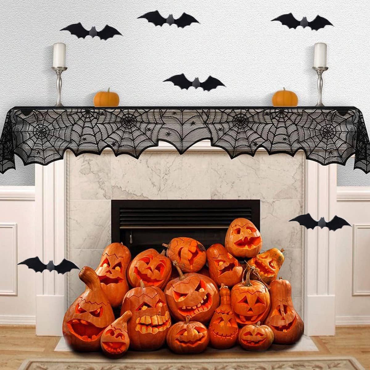 HALLOWEEN BLACK HORROR SPIDER WEB TABLE RUNNER