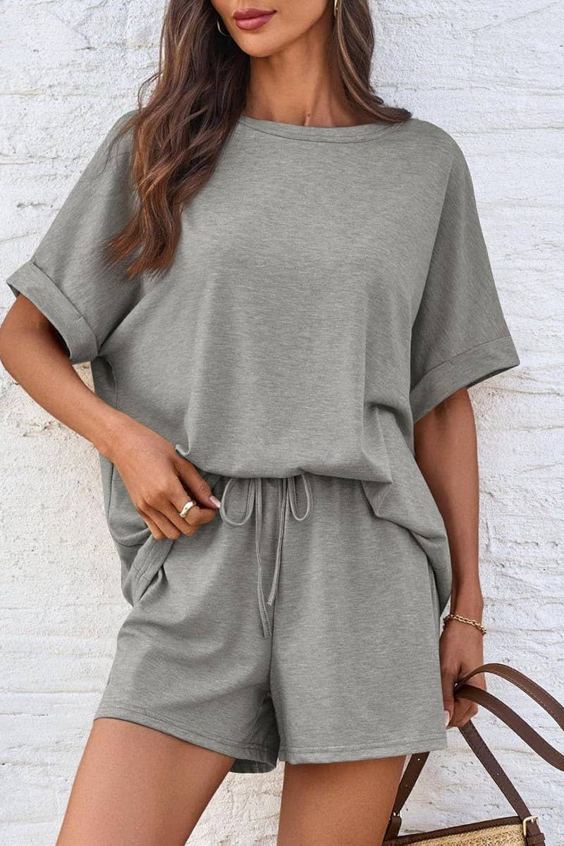 CWSTB2108_CASUAL OVERSIZED TEE AND DRAWSTRING SHORTS SET
