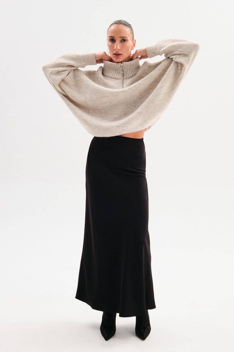 Casual fashion loose half-zipper knitted sweater