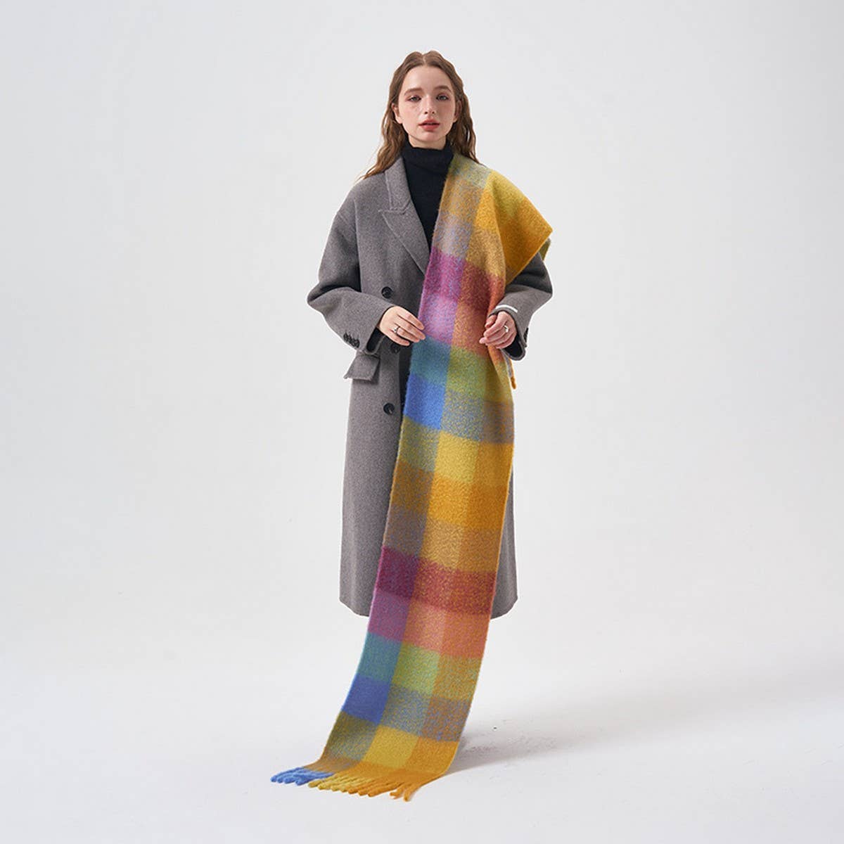 32% Wool Colorblock Plaid Scarf - Soft & Warm_CWASC2365