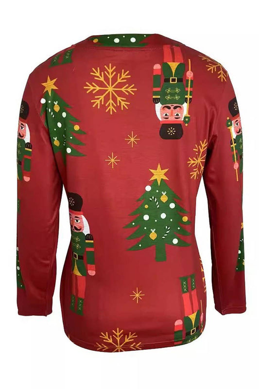 CWTBLL4082_V-NECK CHRISTMAS TREE PRINT LONG SLEEVE TEE