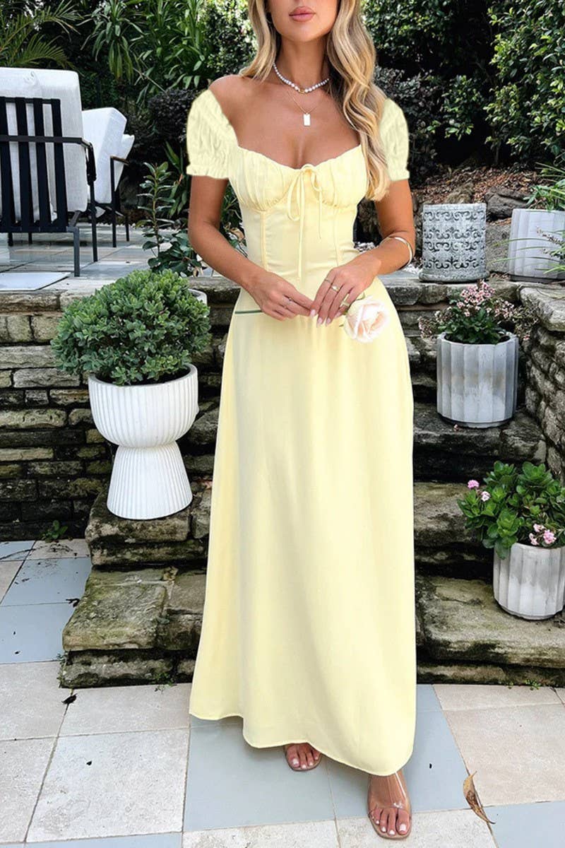 CWDMD6448_ELEGANT SLIM HIGH WAIST TIE PLEATED DRESS