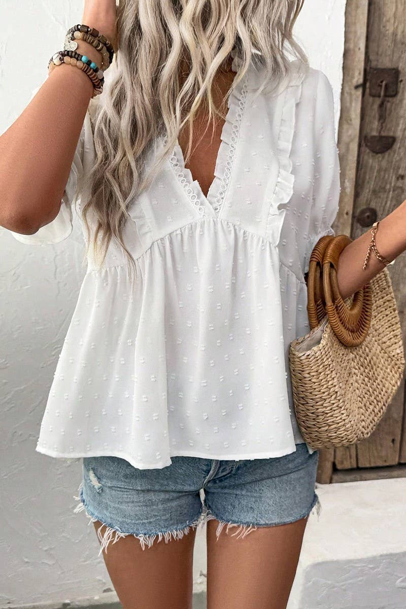 CWTBLS2237_SUMMER HOLIDAY STYLE FLOWERED FLUFFY SHIRT