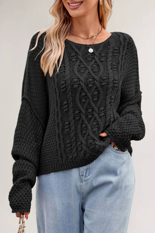 CWOSWL5791_AUTUMN WINTER CREW NECK LONG SLEEVE TWIST SWEATER
