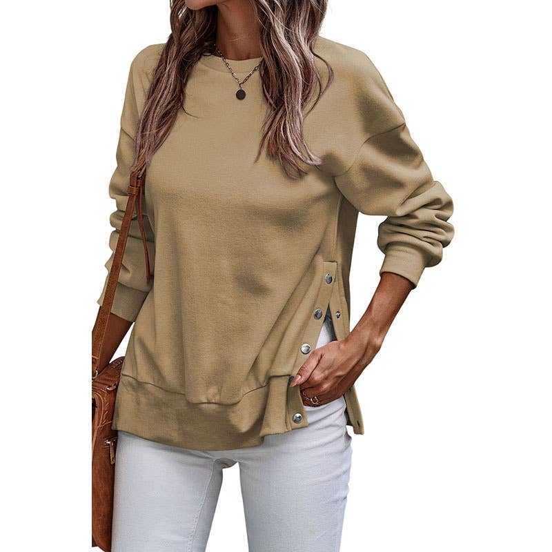 Casual style split loose long-sleeved sweatshirt
