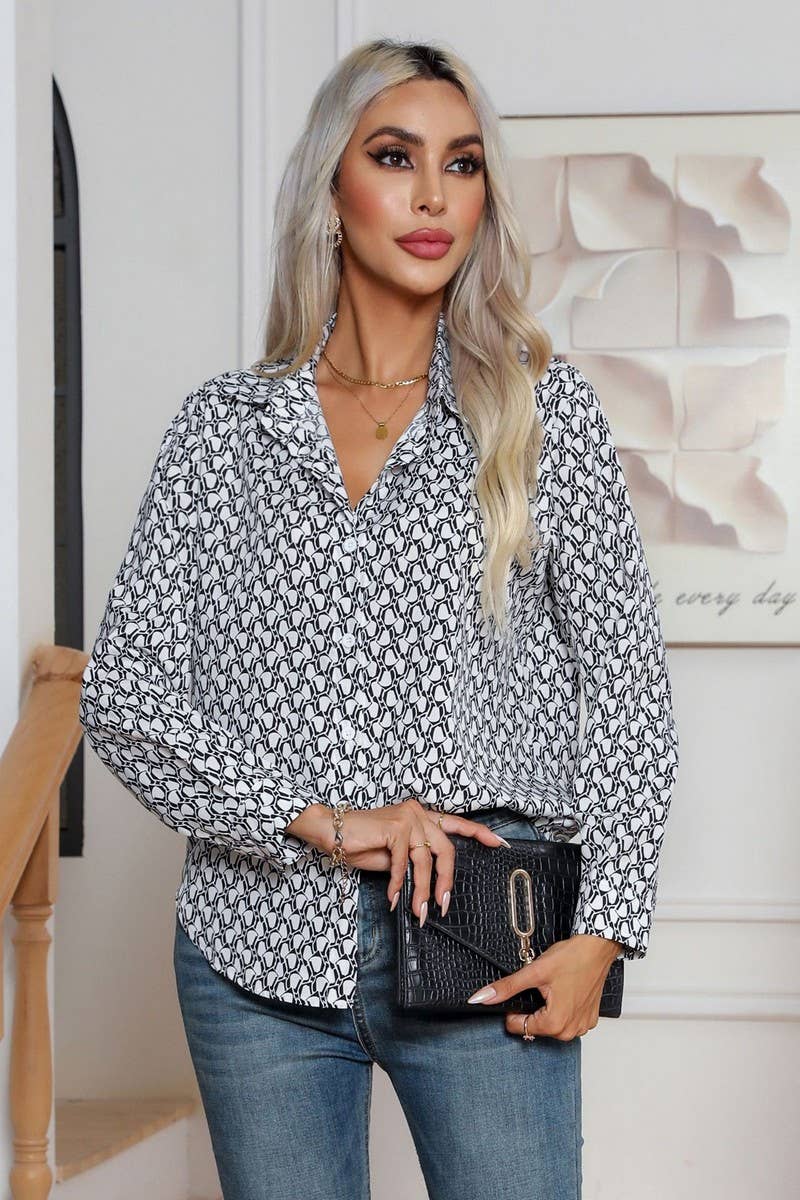 CWTBLL0696_Button Down Casual Long Sleeve Print Top