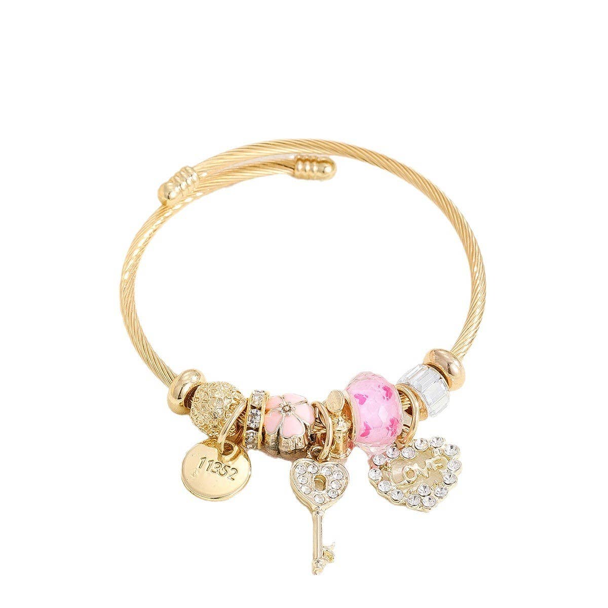Open Gold Steel Bracelet with DIY Pendant Charm_CWMM8597