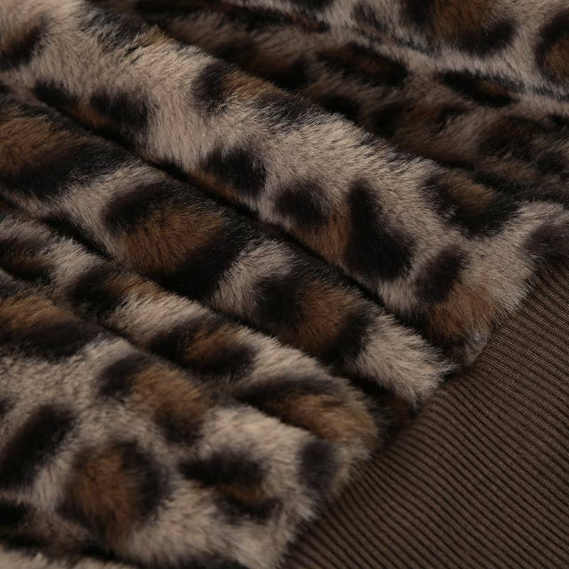 CROPPED WAIST FUR PATCHWORK LEOPARD PRINT JACKET