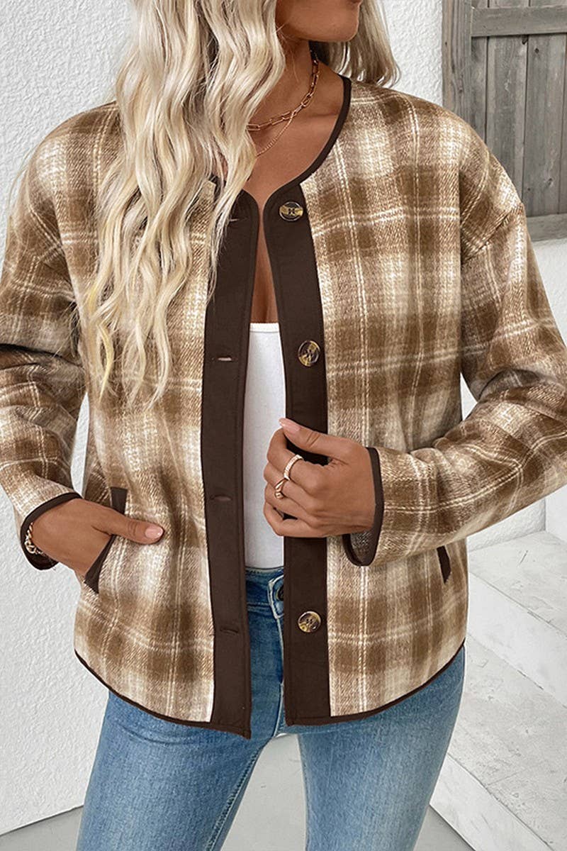 CWOCO00174_CASUAL LOOSE PLAID SHORT CARDIGAN JACKET