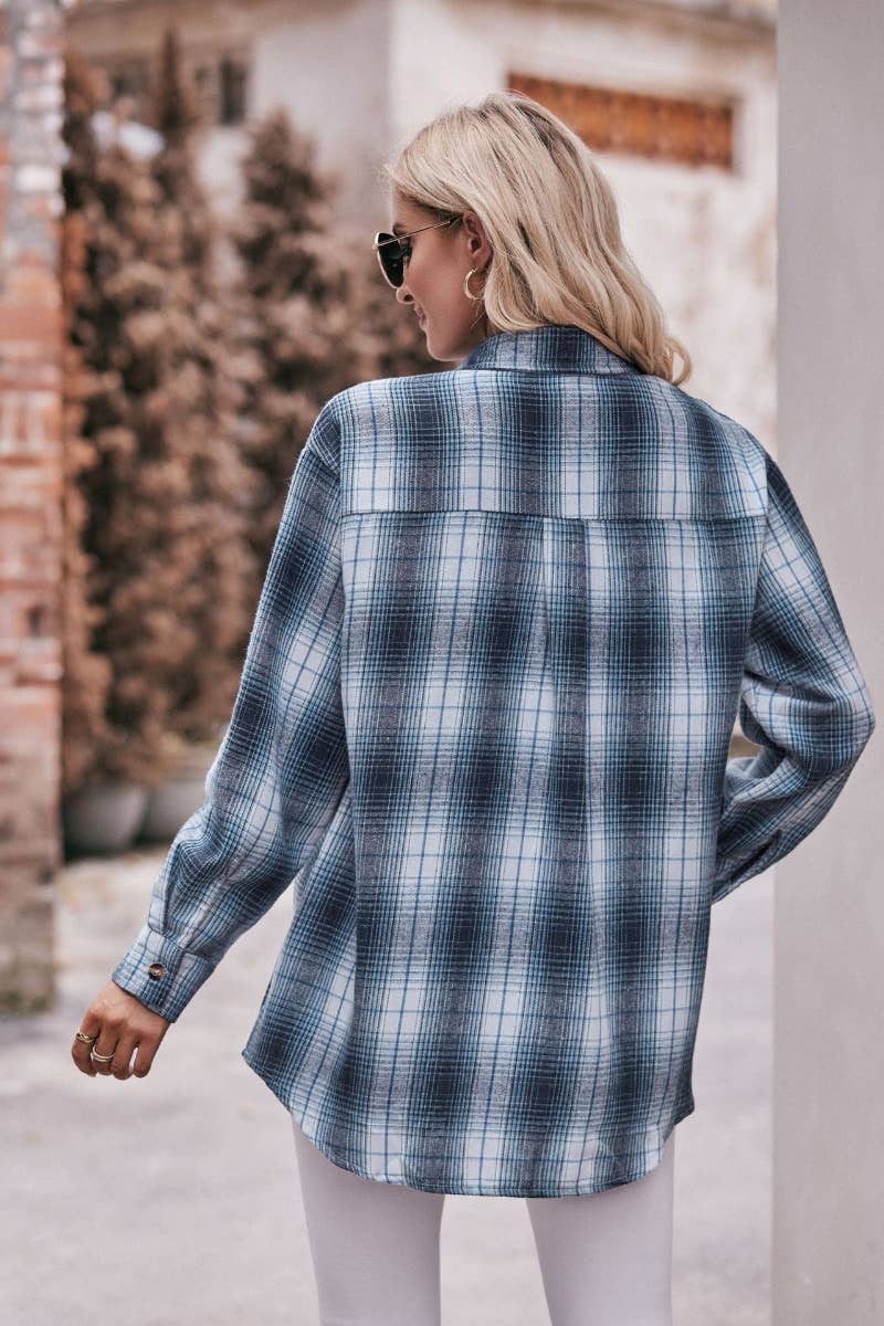 CWTSTL2188_AUTUMN WINTER POCKET PLAID LONG-SLEEVED SHIRT