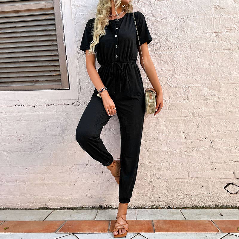 BLACK THIGH-HIGH WAISTED JUMPSUIT