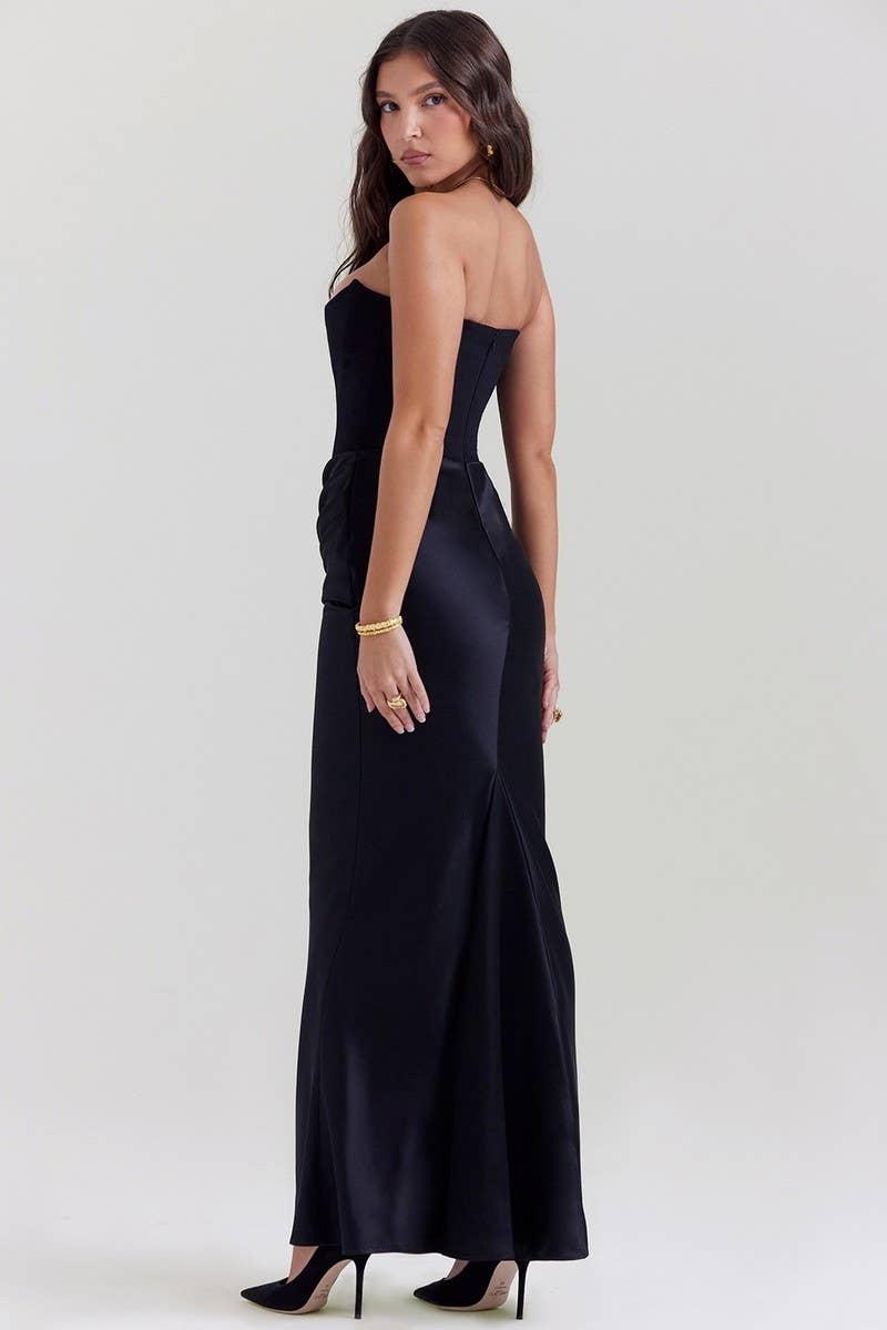 CWDMD5492_STRAPLESS BONED FITTED SOLID COLOR MERMAID DRESS