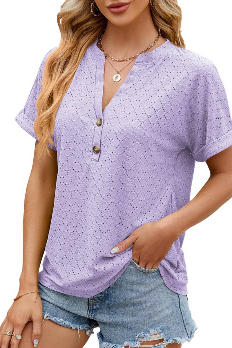 CWTTS1349_SUMMER NEW V-NECK BUTTON SHORT-SLEEVED T-SHIRT