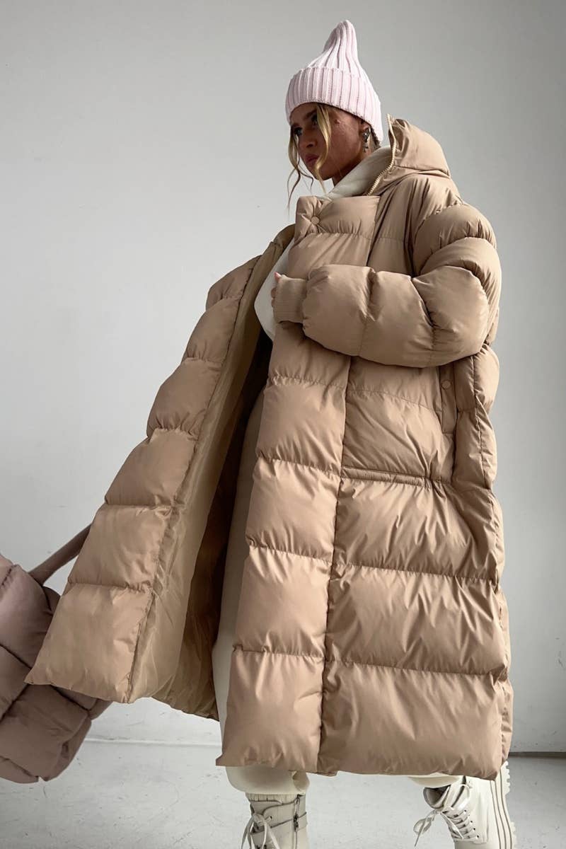 CWOCO0370_WINTER HOODED BUTTON-DOWN LONG PADDED JACKET