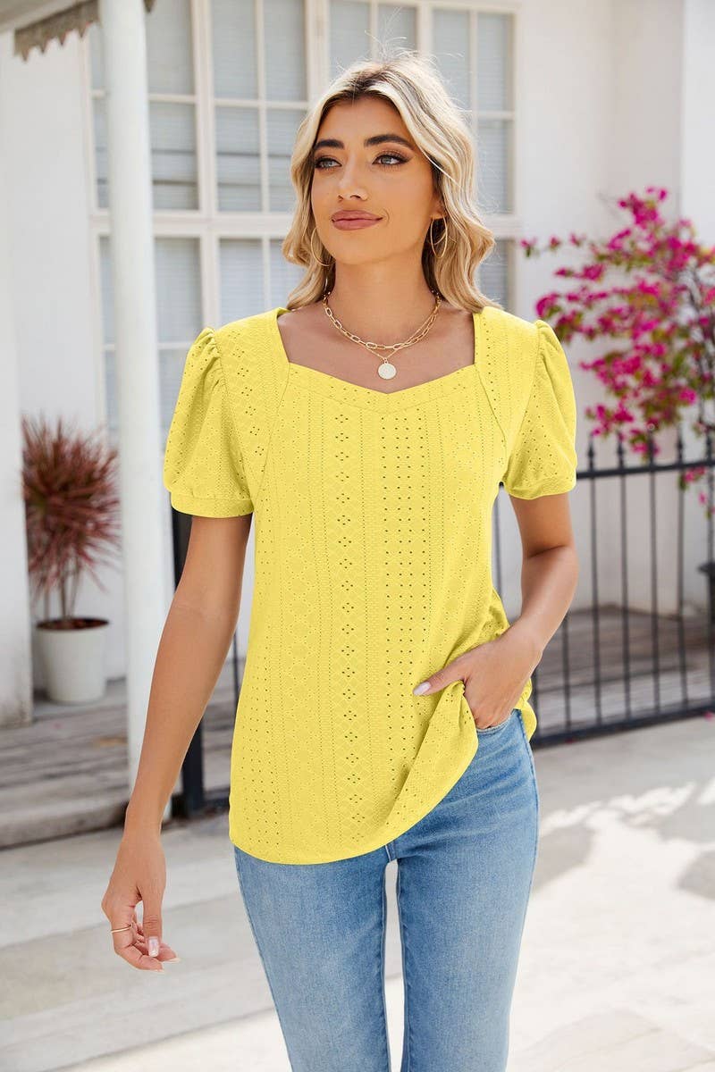 CWTTS0826_Sweetheart Neck Short Sleeve Knit Top